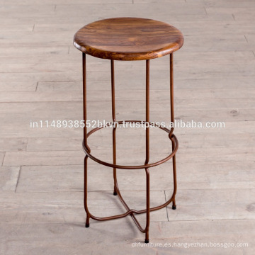 Base de madera redonda de la vendimia industrial y taburete de la barra de la base de 4 piernas
